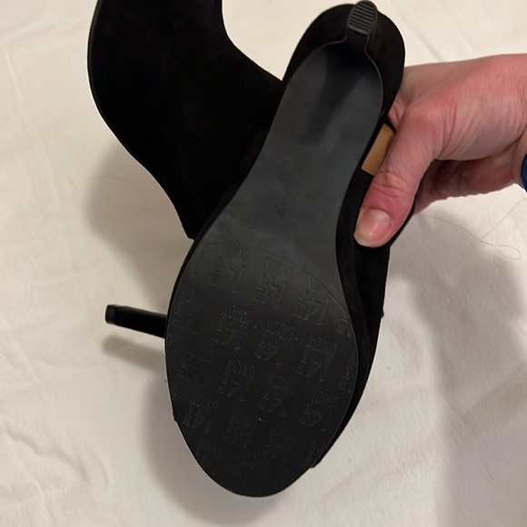 14th & Union - Black Leather Peep Toe Bootie Heels Sz9 - Picture 3 of 12